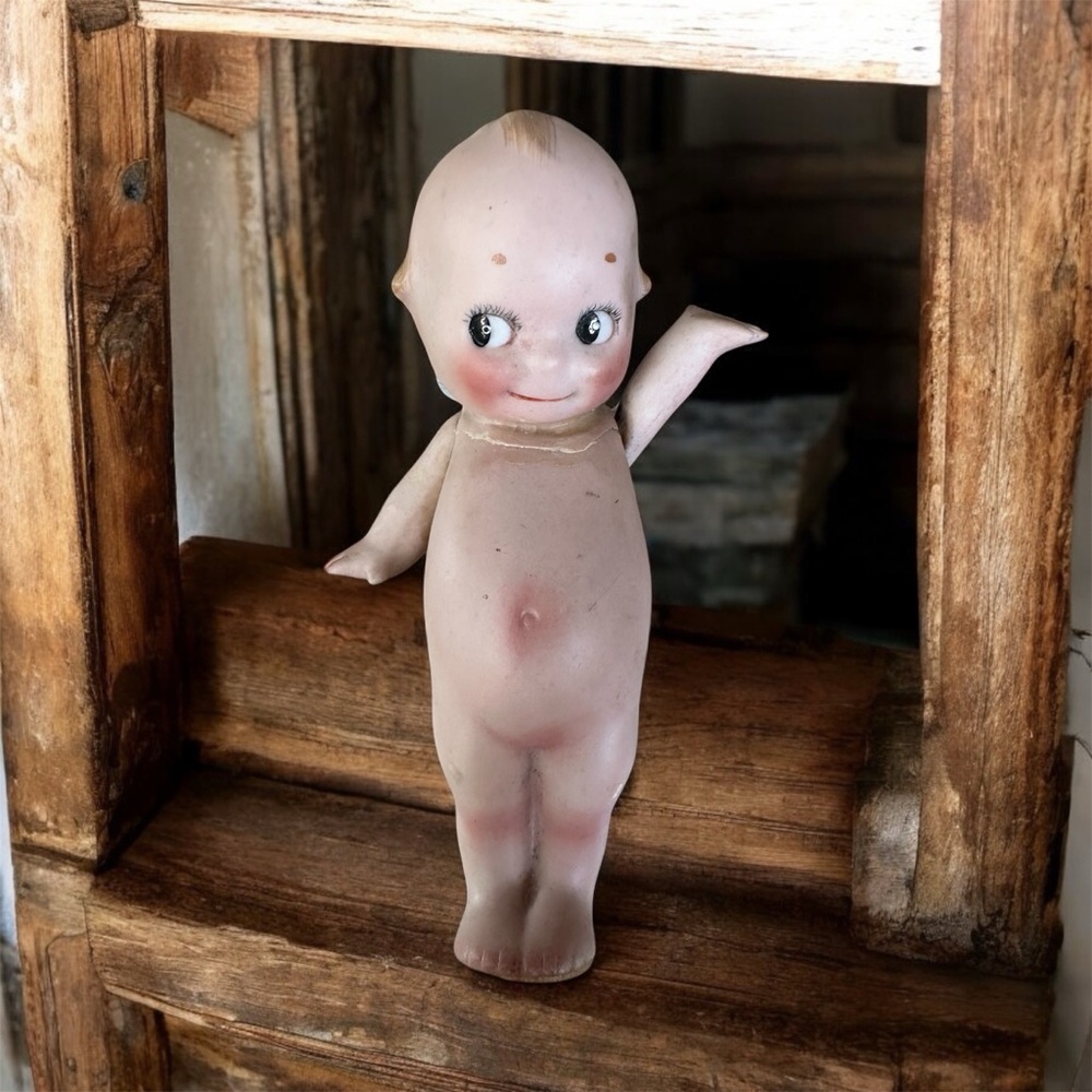Vintage kewpie porcelain bisque doll w angel wings repaired 5” tall collectible